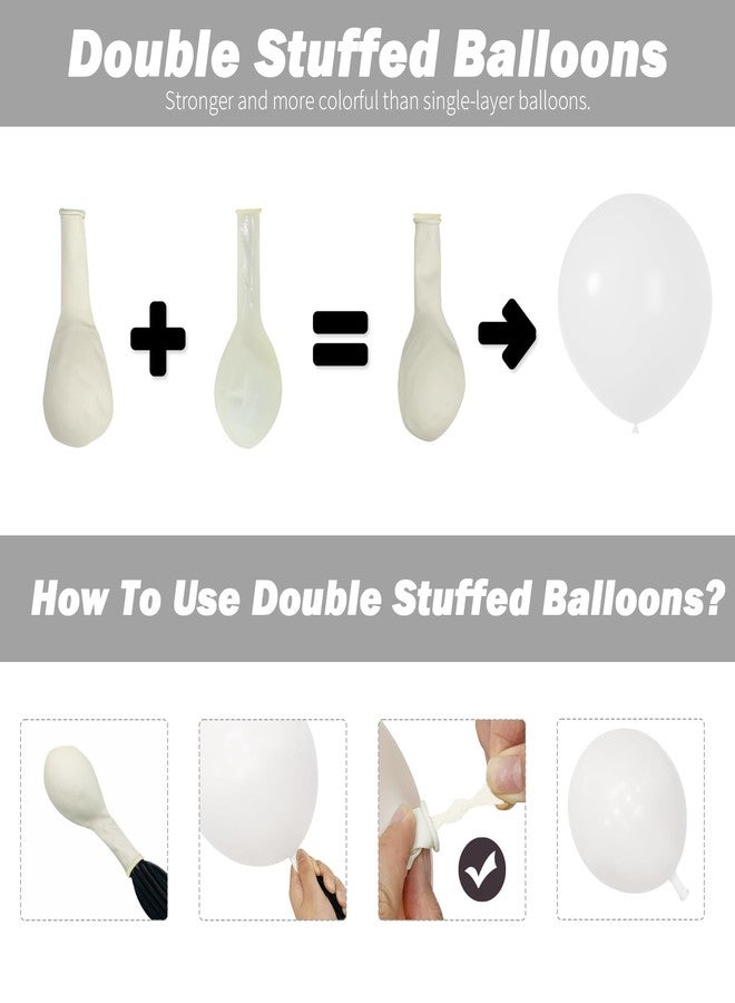 جانينوس طقم قوس بالونات بيضاء مزدوجة الحشو - بالونات بيضاء مزدوجة الحشو مع بالونات شفافة في الداخل، إكليل بالونات أبيض غير لامع بأحجام مختلفة 5 و12 و18 بوصة لحفلات الكشف عن جنس المولود وحفلات استقبال المولود وحفلات الزفاف - Image 4